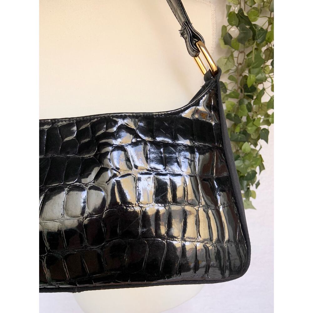 Vintage Jaclyn Smith Faux Crocodile Black Shoulder Bag Purse - Picture 4 of 12